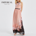 Hot Sale Sleeveless Round Neck Long Maxi Summer Luxury Cocktail Floral Print Dress